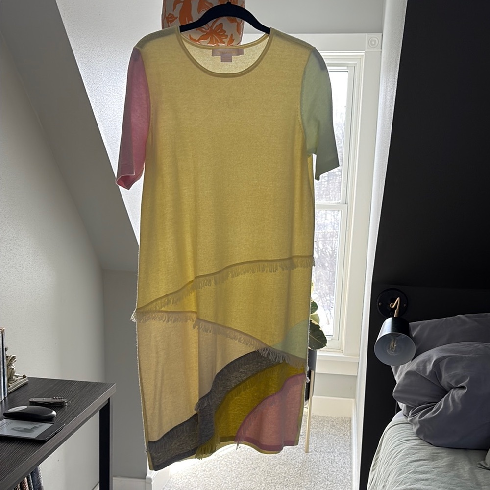 Cashmere Yellow and Pink Tiered Midi Dress